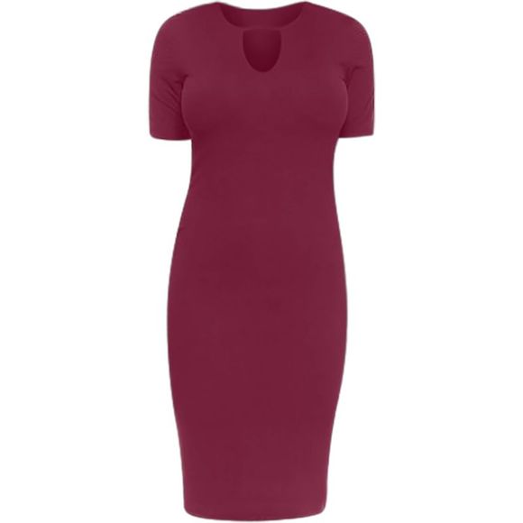 Burgundy Keyhole Short Sleeve Midi Dress - Picture 1 of 3